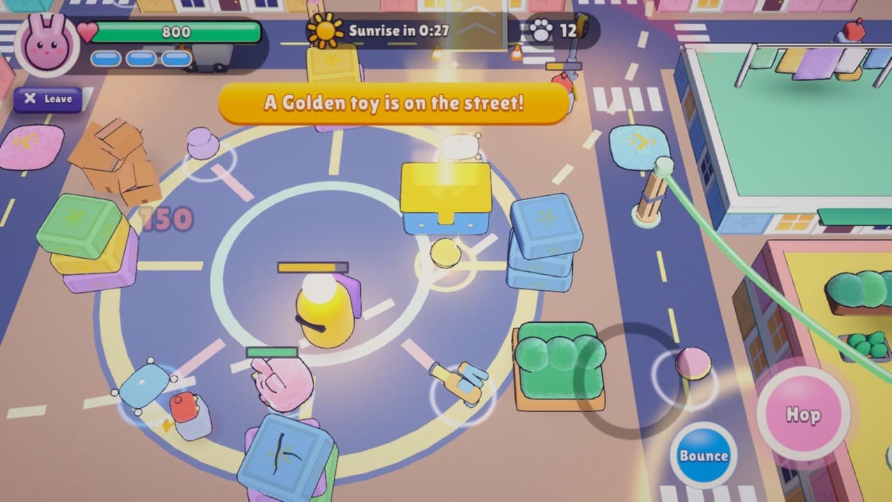 A fight around the open toy box in the middle of Toy Town