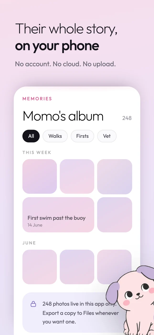 Woogie memories screen with a tagged photo album